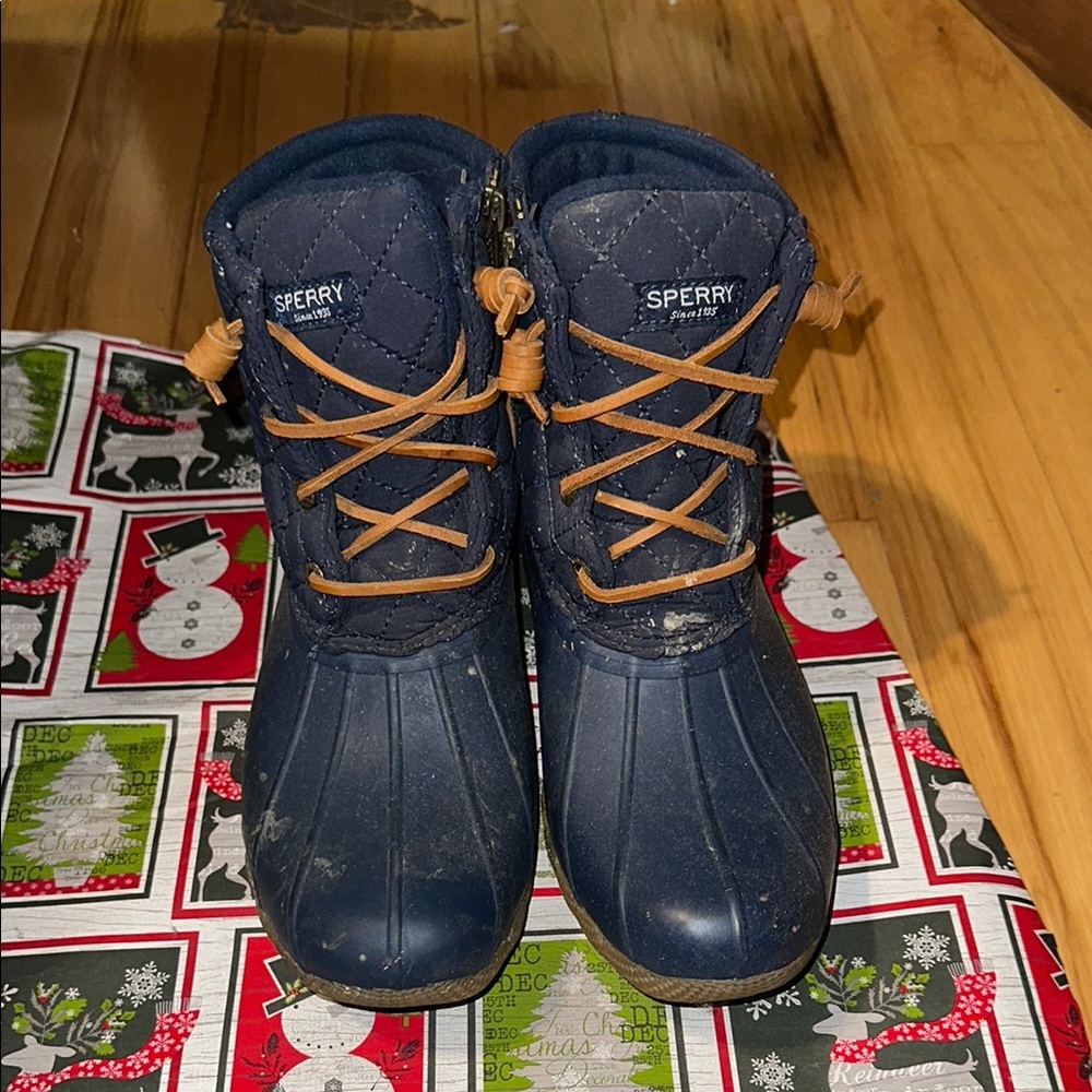 Sperry Blue Rain and Snow Boots with Denim Upper and Lace-Up Design